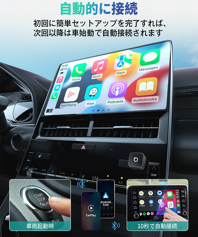 【正規品】CP-88T2BK ottocast オットキャスト OttoAdapter MINI Slim オットアダプター ミニ スリム ブラック iPhone/Android対応 ワイヤレス化