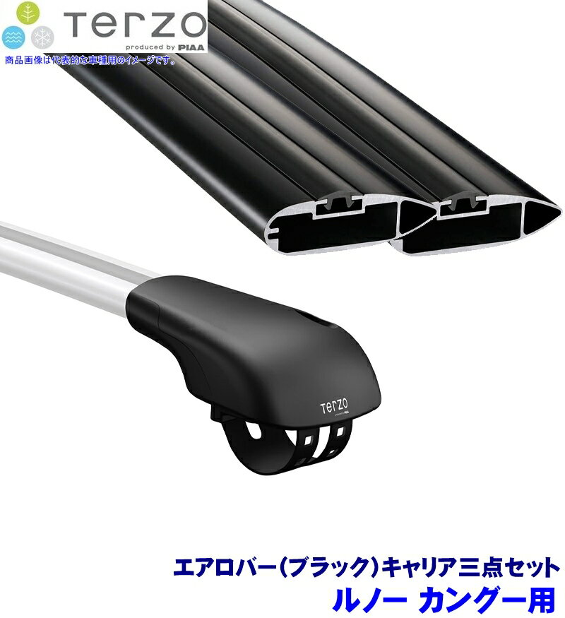 TERZO テルッツオ テルッツォ ルノー カングー(H14.3～H21.8ルーフレール付)用ベースキャリア フット＋エアロバー(ブラック)三点セット