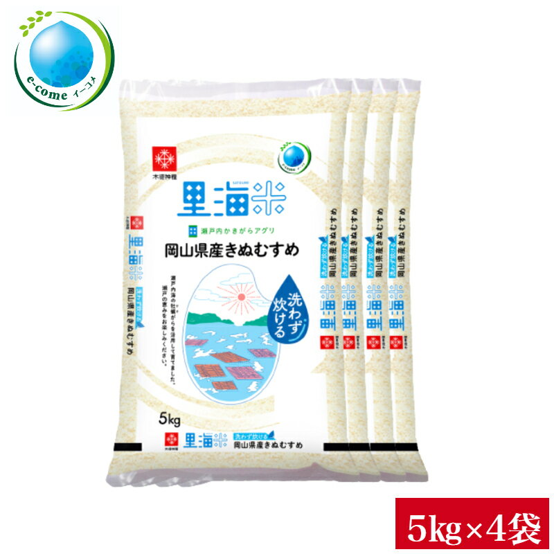 令和5年産 無洗米 お米 20kg 岡山県産きぬむすめ無洗米 20kg(5kg×4袋) 送料無料e-come（イーコメ）環境配慮型商品