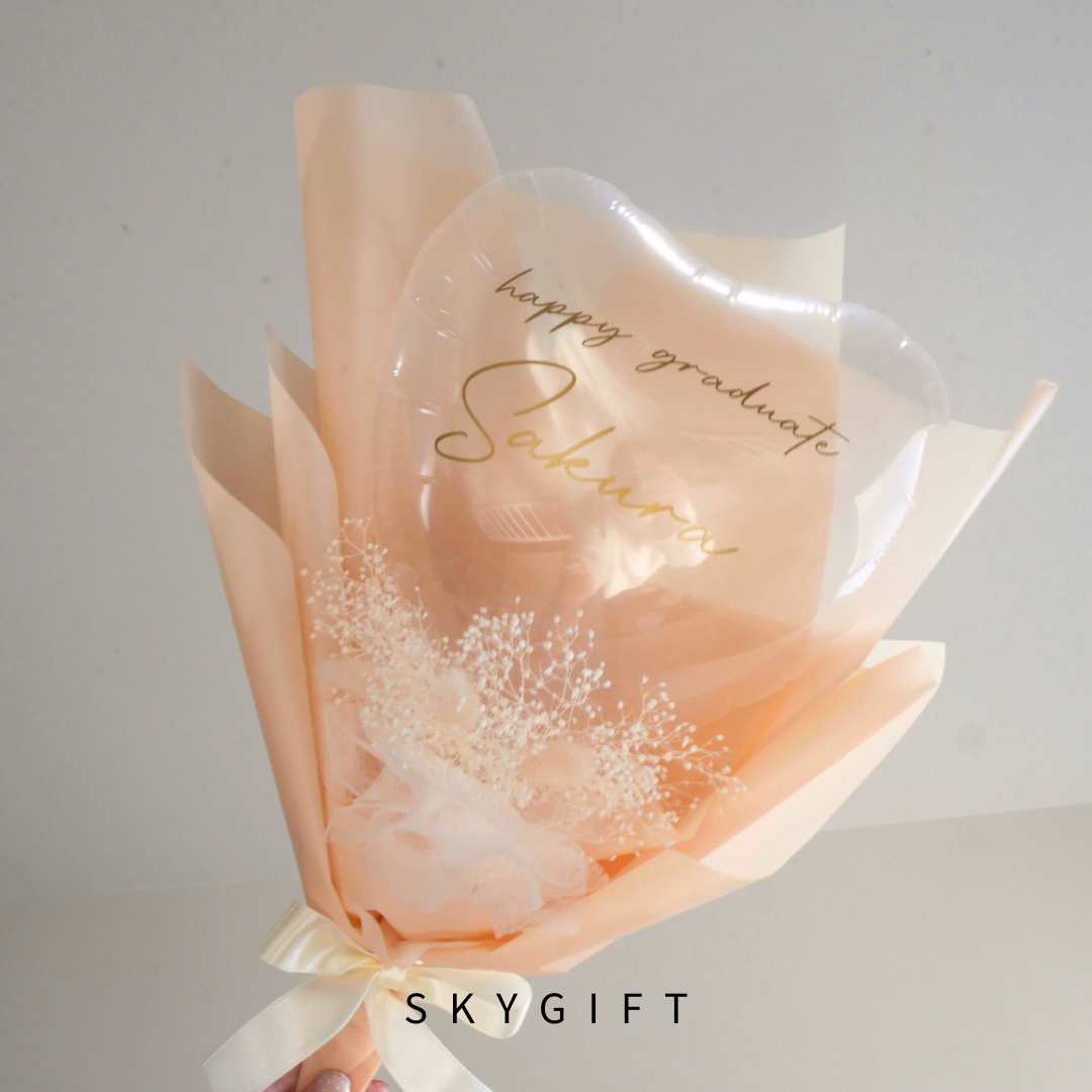 ドライフラワーハートバルーンブーケ(ピンク) 卒業式 送料無料 バルーンブーケ バルーン電報 風船 可愛い おしゃれ 花束 お祝い バルーンギフト ギフト パー...