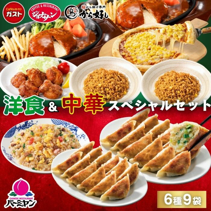 冷凍食品 惣菜 餃子 ハンバーグ/洋食&中華スペシャルセット(6種9袋) / 炒飯 ハンバーグ ピラフ から揚げ 中華惣菜 洋風惣菜 お惣菜 おかず 弁当
