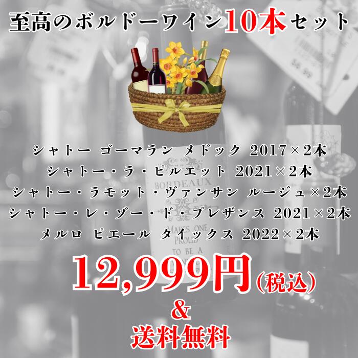 【送料無料】ボルドーワインセット10本入り 飲み比べ 赤ワイン ボルドーワイン フランス ボルドー 金賞 シャトー メルロ 2