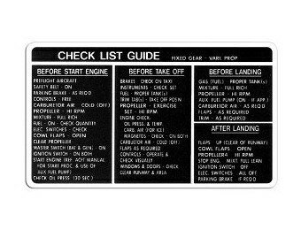 FIXED GEAR, VAR PROP CHECKLIST PLACARD