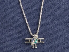 【BiplaneSilver-ToneNecklace】複葉機シルバー&ストーンネックレス