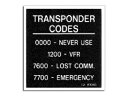 TRANSPONDER CODES PLACARD