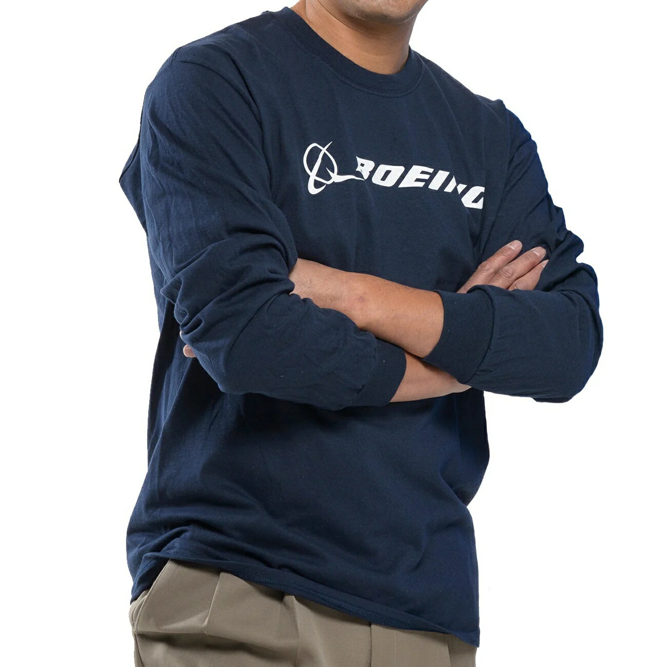 樂天商城 - 【BOEING】 ボーイング ロゴ 長袖Tシャツ　ネイビー