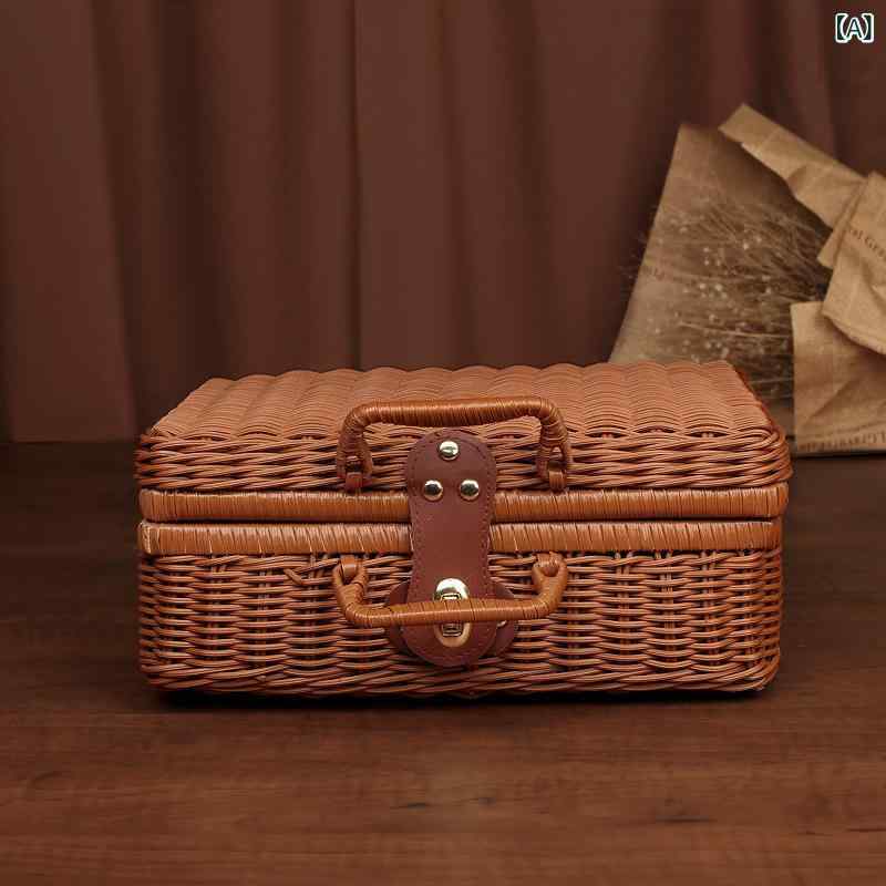 ピクニックバッグ ラタン調バスケット かごバッグ トランク おしゃれ 編み ソリッド インテリア ピクニ..