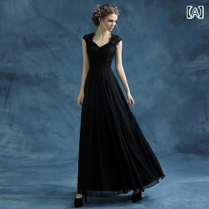 ロングドレス 演奏会 イブニングドレス 黒ドレス 演奏会 忘年会 レースドレス パーティードレス イブニングドレス ウエディングドレス ..