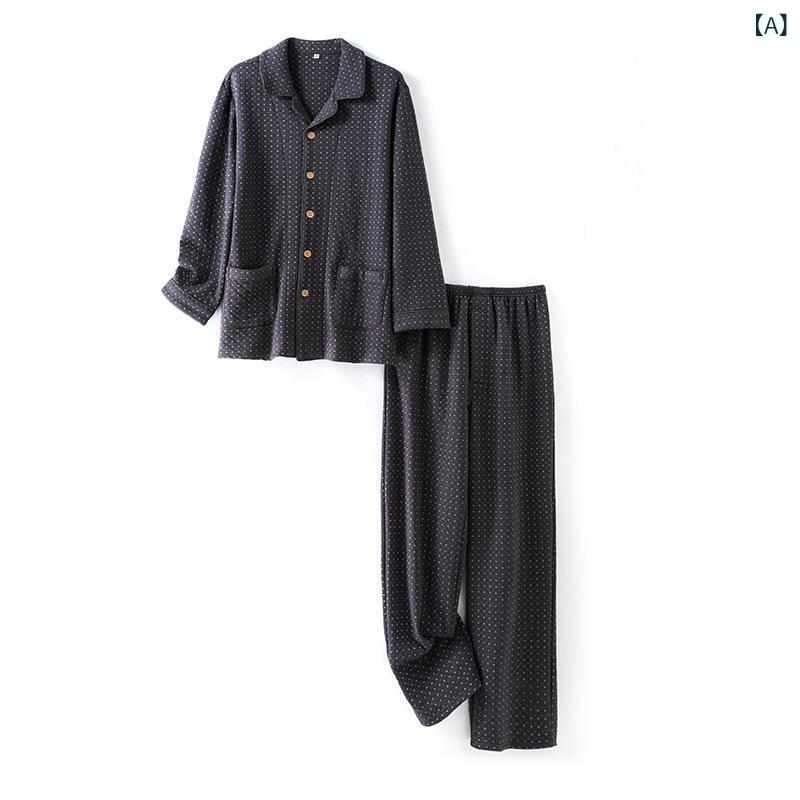 24 秋冬の 新型 三 層 綿の 空気 層の 丸い 点の 長袖の ズボンの 男性の 部屋の 服の スーツの 卸売りを 挟みます。製品カテゴリー: スーツ生地名: 暖かい綿の空気層スタイル: スーツ,シンプルかつカジュアル主な生地構成: 綿厚...