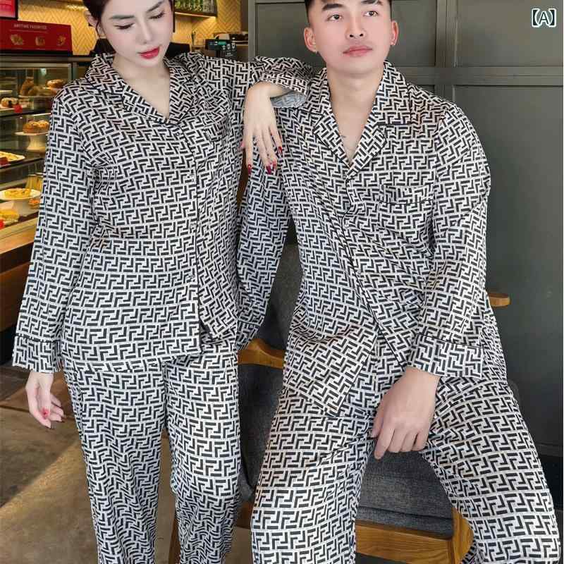 カップルの パジャマファッションカジュアル 男性の 女性の 氷の 糸の 柔らかい 通気 性の 部屋の 服の..
