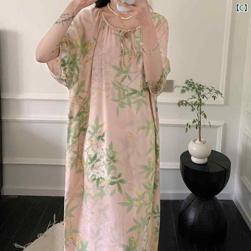 新 中国 風 綿 シルクの 寝 スカート 女性 夏の 薄い タイプの ゆったりと した 快...