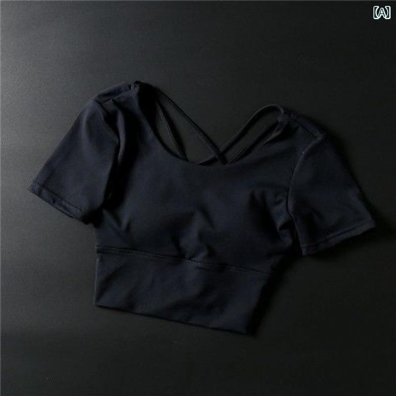 セクシーな 美しい 背中の ヨガの 服の 女性の 胸の パッドの 運動の t シャツの タイトな 露出の 臍の ランニングの 半袖の フィットネスの 服の 上着の ins 潮(4.0)
