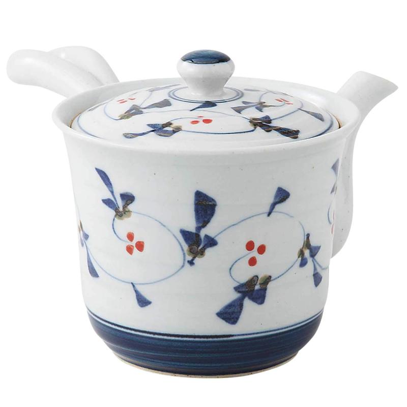 浜陶 波佐見焼 一誠陶器 軽々急須 (スーパーメッシュ茶こし付) 大 460ml 木の実唐草 288715 ホワイト