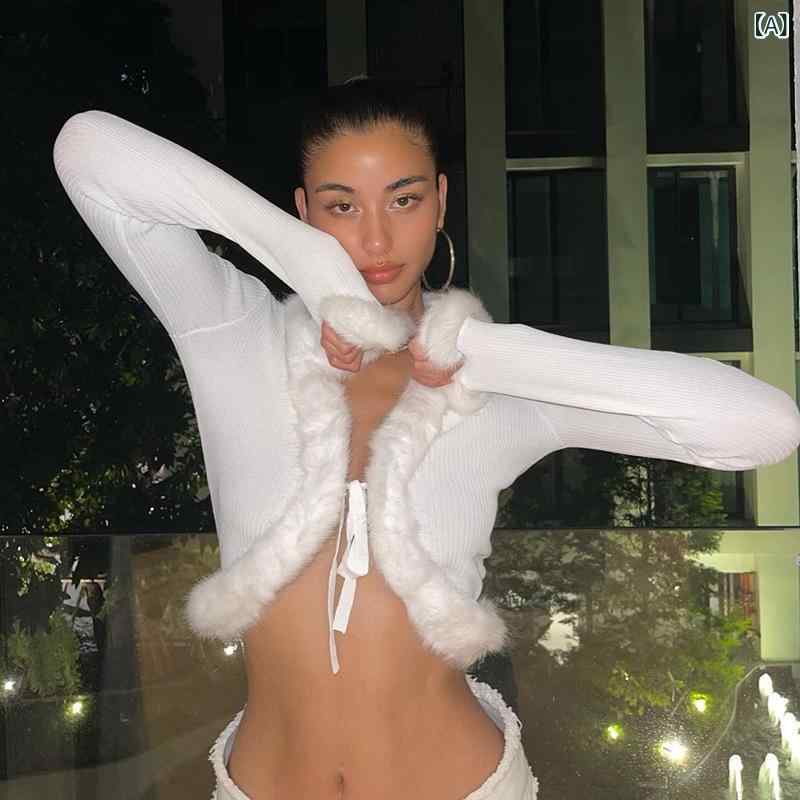 樂天商城 - 欧米 風 2023 秋の セクシーな 女性の 上着の 新型の 毛羽立ちの カーディガンの 短い v ネックの 修身 ニット