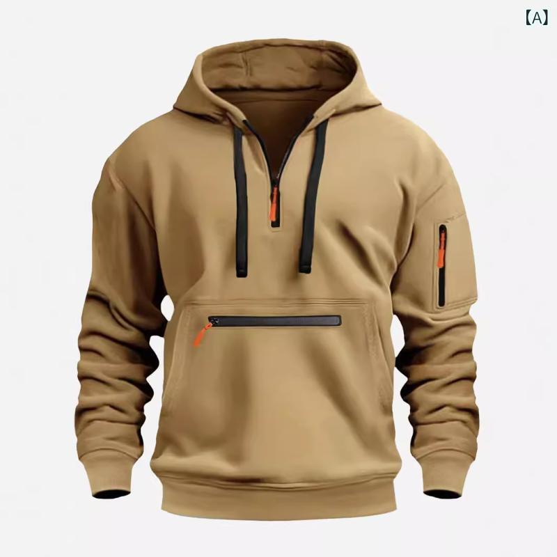 国境を 越えた 新型 アマゾン 秋冬 男性 レジャー 運動 ファッション ジッパー多 ポケット ベルベット 保温 フード