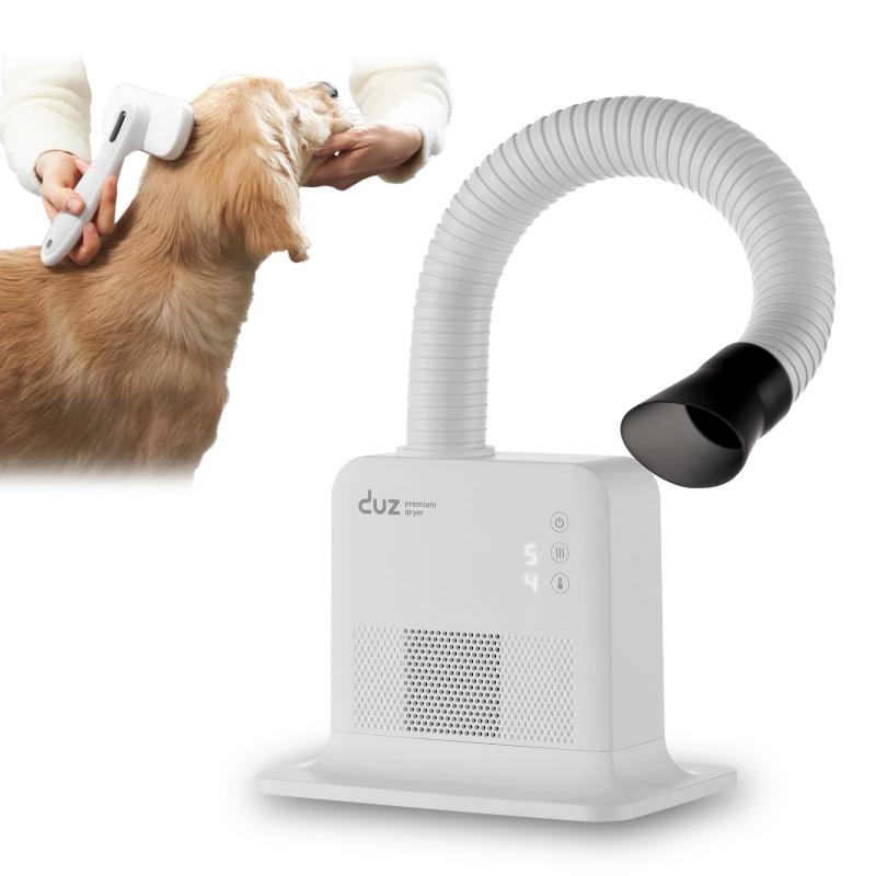 [DUZ] Pro ハンズフリー ドライヤー ペット用 従来品の1.6倍 大風量 6段温度調整 5段風量調整 角度調整 距離調整 PMSMモーター プレミアム犬用ドライヤー 猫用ドライヤー ブロワー 置き型 両手ド