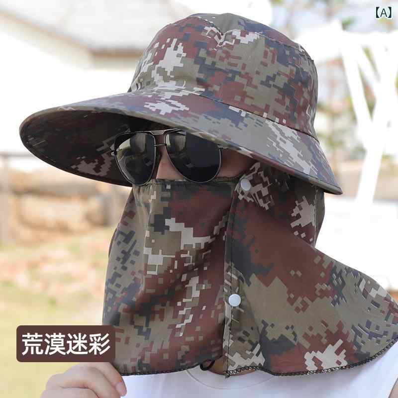 帽子の 男性の 帽子の 迷彩の 日よけの 肩の 帽子の 屋外の 釣りの 帽子の 大きい つばの 漁師の 帽子の 紫外線 防止の 太陽の 帽子(x5)