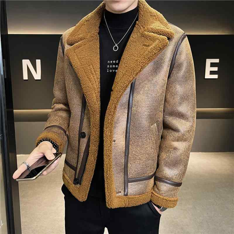 樂天商城 - 2023 秋冬 モデル 男性 毛皮 一体 ジャケット 男性 コート 厚手 上着