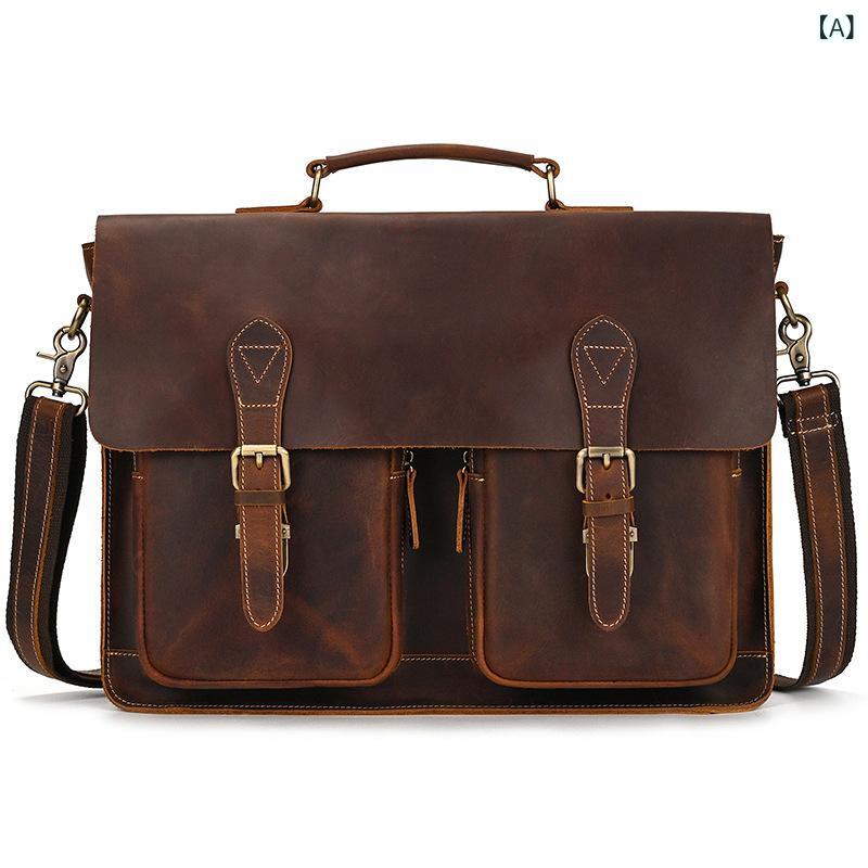 本 革 男性 カバンレトロ 狂 馬 皮 片 肩 斜め ショルダーバッグ トップ 層 牛革 男性 カバンブリーフケース 現物 卸売り(4.0)