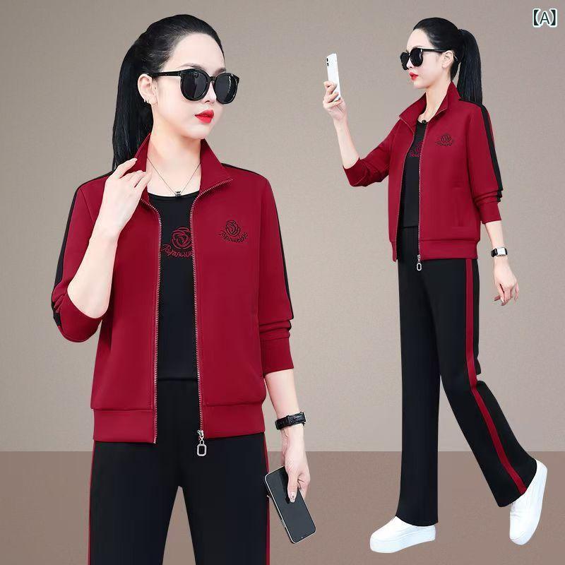 春と 秋の スポーツ スーツの 女性 2024の 新型の ゆったり した 洋風の 年齢を 減らします。