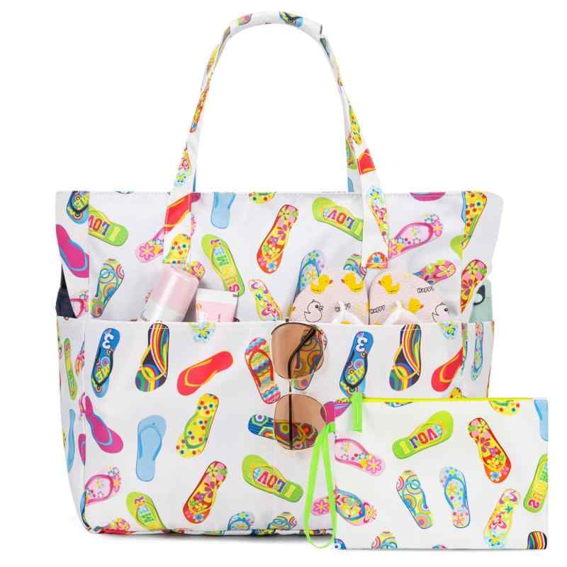 [Yukiyumi] ビーチバッグ 38L 大容量 防水 防砂 乾湿分離 化粧ポーチ付き 折り畳み可能 ビーチトート プールバッグ ビーチ/水泳/ジム/スパ/ショッピング/温泉/旅行用