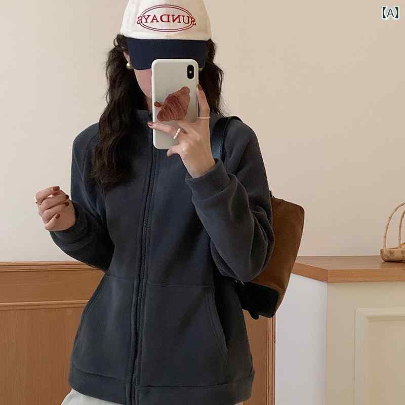 億 涵夢 秋冬 厚手の ベルベット 保温 コート 女性 ファスナー カーディガン