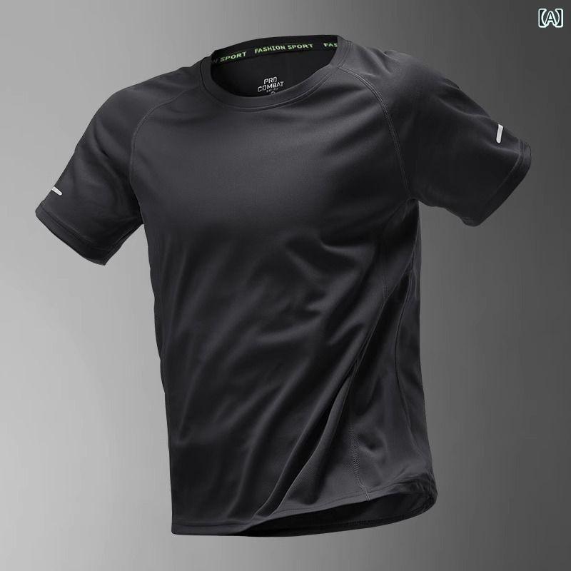 Other - 氷 糸 速 乾 t シャツ 男性 夏 薄手 スポーツ 半袖 ゆるい ランニングフィットネス 服 トレーニング 服 新型 上着