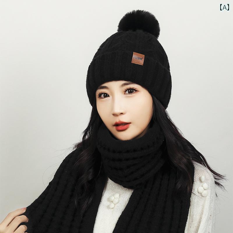 Rakuten - FEWK 冬の 雰囲気 感 ファッション 2 点 セット セーター 女性 保温 ネット 赤 風 延長 マフラー 毛 玉 ニット 帽