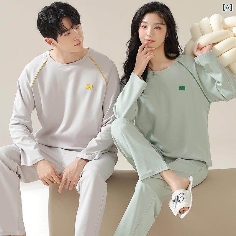 春と 秋の 女性 用 綿 100 % パジャマ、 カップル 用 長袖 ズボン、 プルオーバー、 カジュアルウェア..