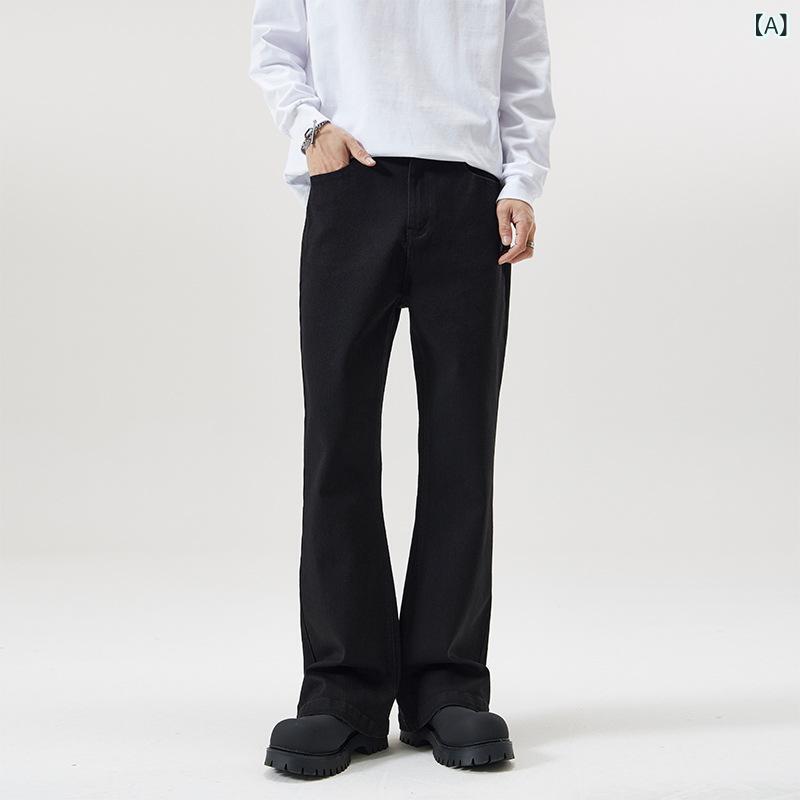 Rakuten - JIAMU 秋冬 弾力 黒 巴 家 曲 刀微 ラッパ ジーパン 男は 足の 長い ブーツ カットの ズボンを 身に 着けて います。