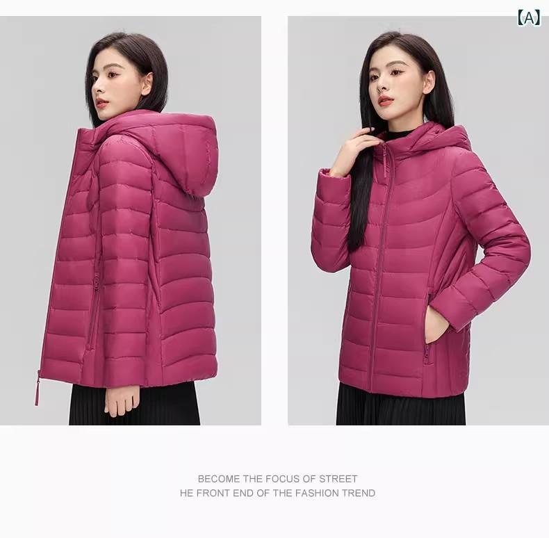 90 白 鴨 絨毛 新国 標 中高年の 軽薄 ダウン ジャケットの 女性が 太って 大きい サイズの お母さんが 帽子を 外す ことが できます。