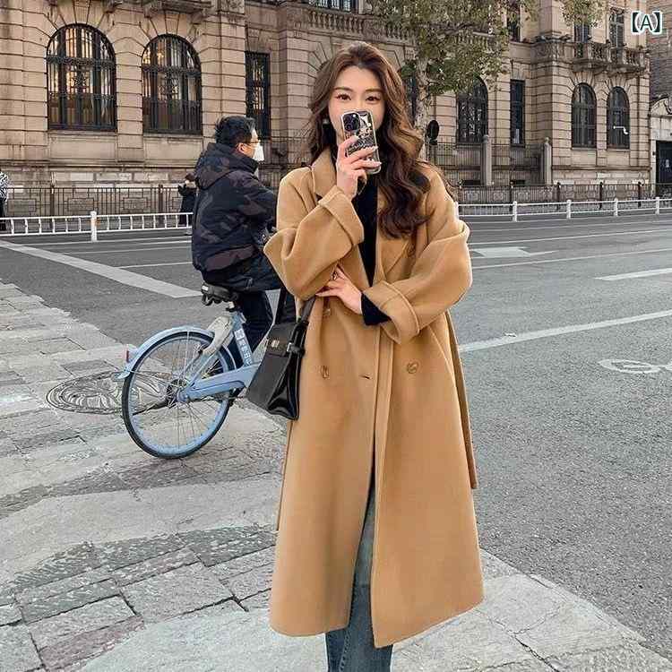 Rakuten - 毛の コートの 女性 2023 年の ファッションの 新型の ダブル ボタンの デザイン 感の 秋冬の 毛の コートの 女性の 中の 長い タイプの ファッション