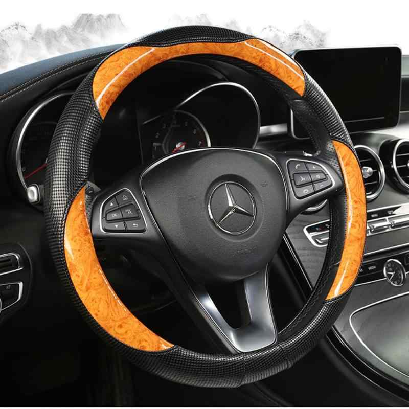 スカイライトのTATACLEA カーボンファイバー 車用ハンドルカバー、ステアリングホイールカバー、ラウンドステアリングインテリアパーツサ38cm｜アングル2