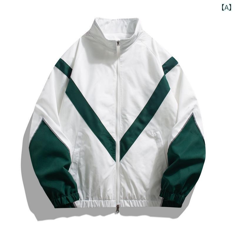 Soft Cotton Jumper - 潮 牌の 線の 反射の つなぎ 合わせの 立 襟の ファスナーの コートの 春と 秋の ジャケットの ゆったり して いる 運動の レジャーの ジャケットの 男性の 薄い 金