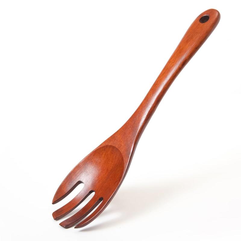 [徳成] サラダサーバーフォーク (木製漆塗り/26cm)｜上品な盛り付けを実現 TAN-101 [食品衛生法適合品]