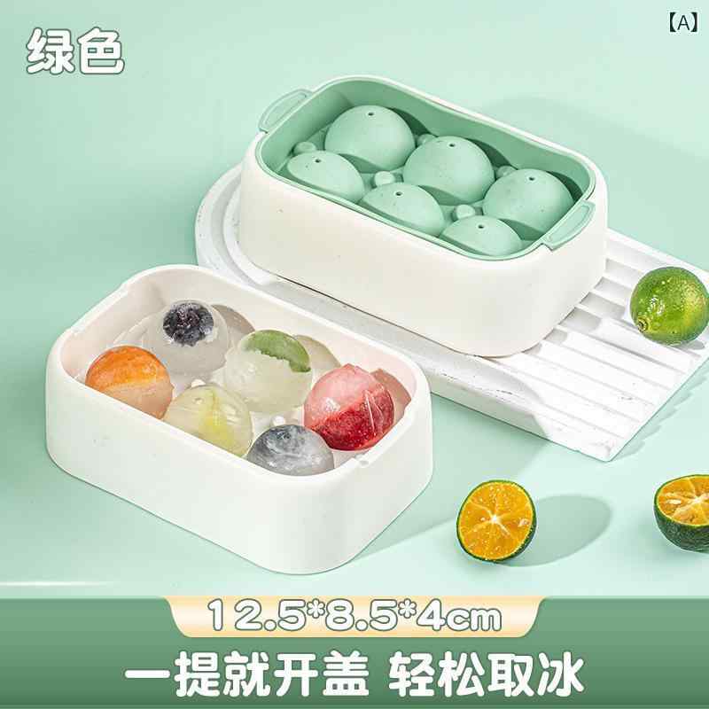 六 ボール シリコン 氷 格 食品 級 蓋 付き 製氷 金 型 家庭 用 冷蔵庫 自作 冷凍 氷 貯蔵 箱 金 型