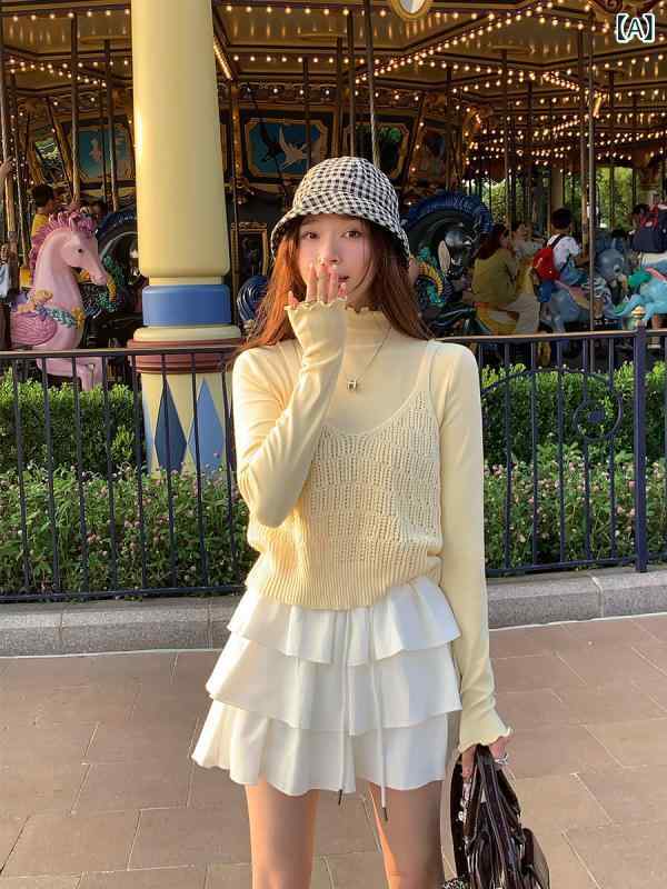 Rakuten - 木の 耳元の 底の シャツの 女性の 中で t シャツの 春秋 冬の 2024の 新型の デザイン 感の 小さい 大衆の 黄色の 長袖の 上着を 掛けます。