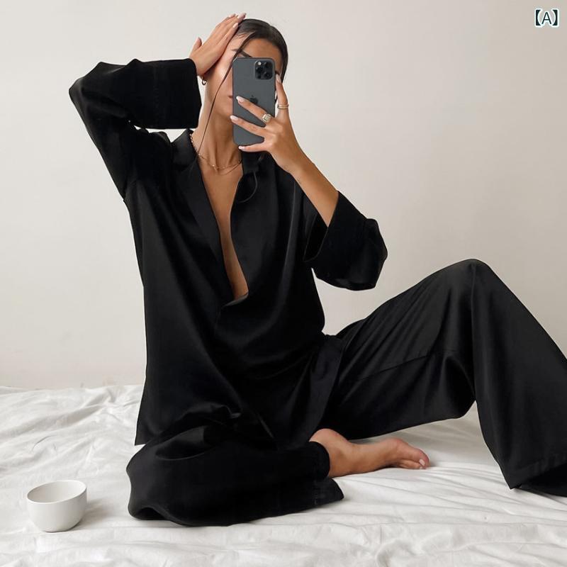 2025 ヨーロッパと アメリカの 秋と 冬の サテン 快適な 長袖 ズボン パジャマ 女性の スーツクロスボーダー 女性の ホーム 服は 屋外で 着用 できます