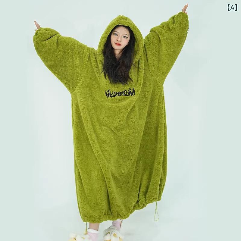 超 大型の 衛 衣の 韓国 版の 新型の サンゴの 絨毯の パジャマの 女性の スカートの 秋冬の 寝 衣の ..