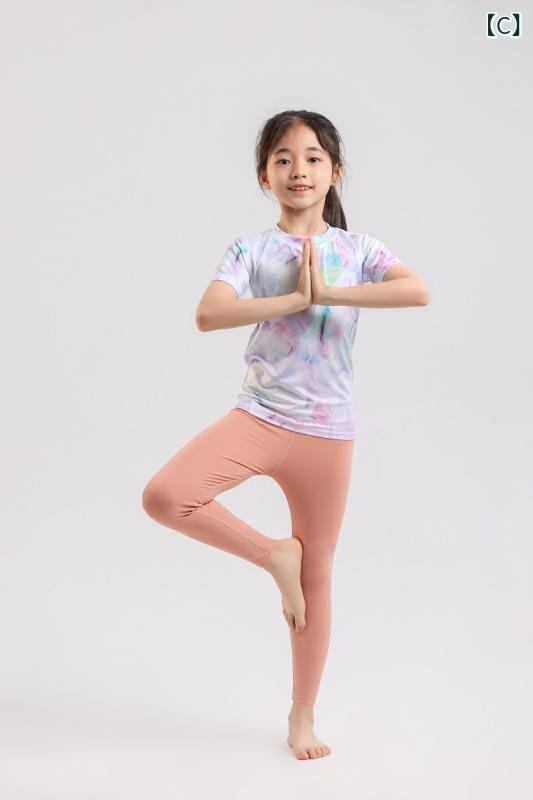 夏 用の 薄い 女の子と 子供 用 ナイロン シームレス ヌード ヨガ パンツ スポーツ フィット ネス ランニングエアロビクスダンスパンツタイトフィット 3