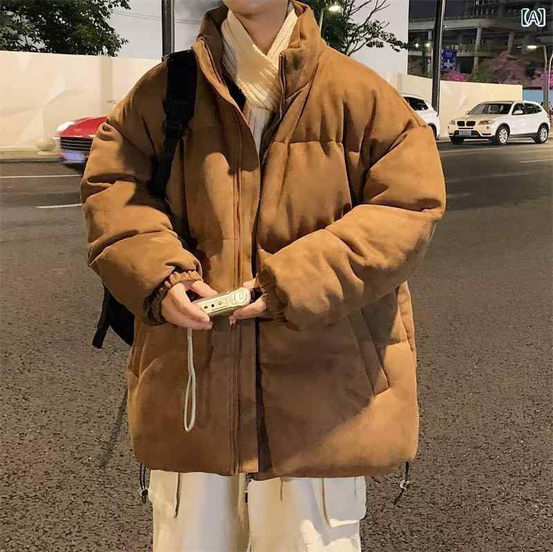 スエードの 綿入れの コートの 男性の 春秋の ファッションの ブランドは 綿の 上着の ごろつきの かっこいい 新しい タイプの 男性の ジャケットの 野球の 綿服を 挟みます。(4.0)