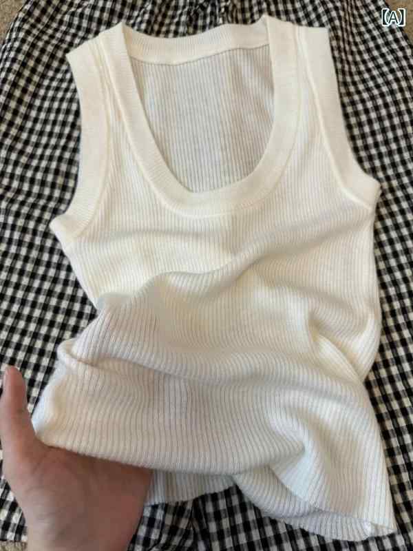 氷 糸 U 襟 ニット ベスト 女性 遮副 乳 打 底 上着 夏の 筋肉 感の 中に ギャル 風 ノースリーブストラップが ついて いる