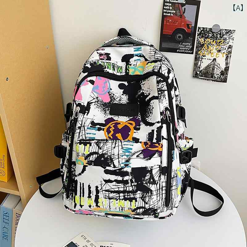 リュックサック 男女 ins 潮 クール 個性 落書き リュックサック 男性 日系 高校生 カバン 男子 大学生 カジュアル