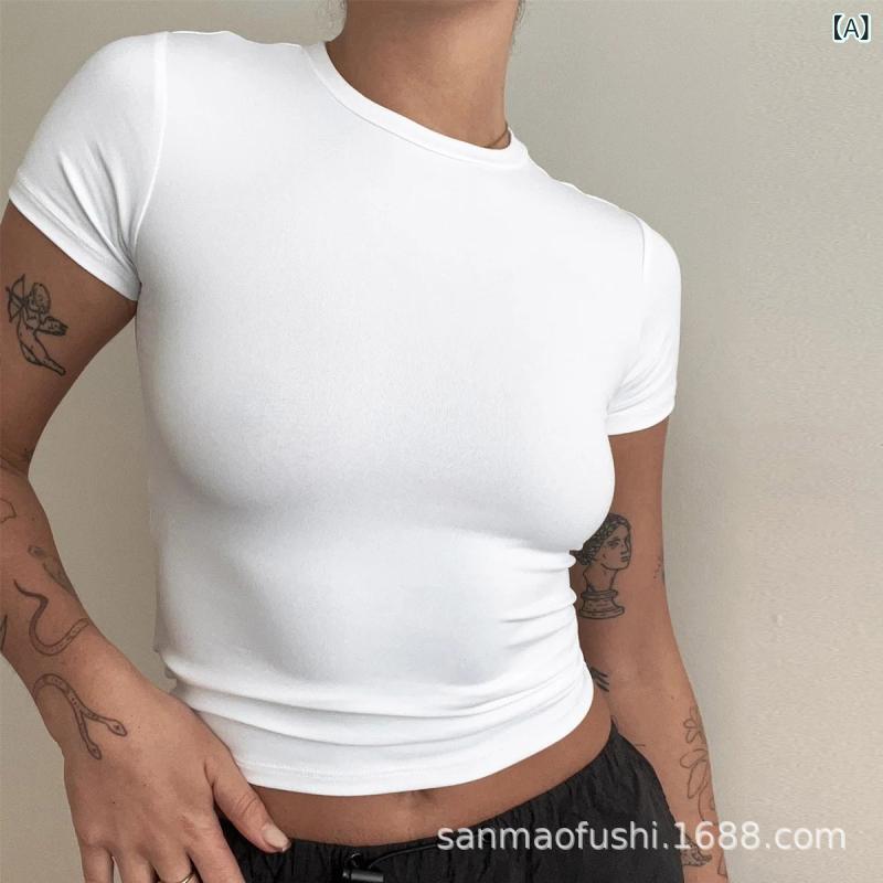 国境を 越えた アマゾン 2025 女装の 新型 純 色 修身 半袖 t シャツ 女装 ファッションカジュアルシャツ 上着