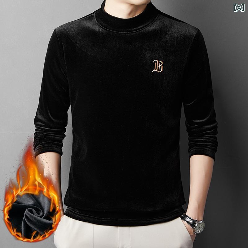 2025 年 厚手 フリース 中 衿 スリム フィット 刺繍 入り おしゃれ 両面 フリーストップスインナー 男性 用 ワンピース 卸売 スウェットシャツラウンドネック