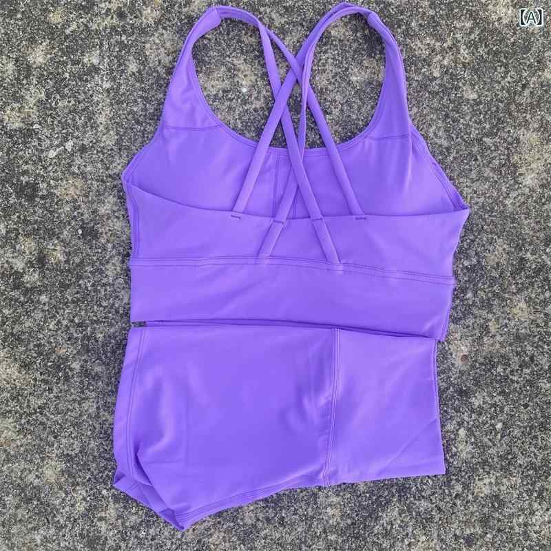 女性の フィットネスヨガウェアバッククロスストラップベスト 3 点 ヌードショーツジムヨガショートセット