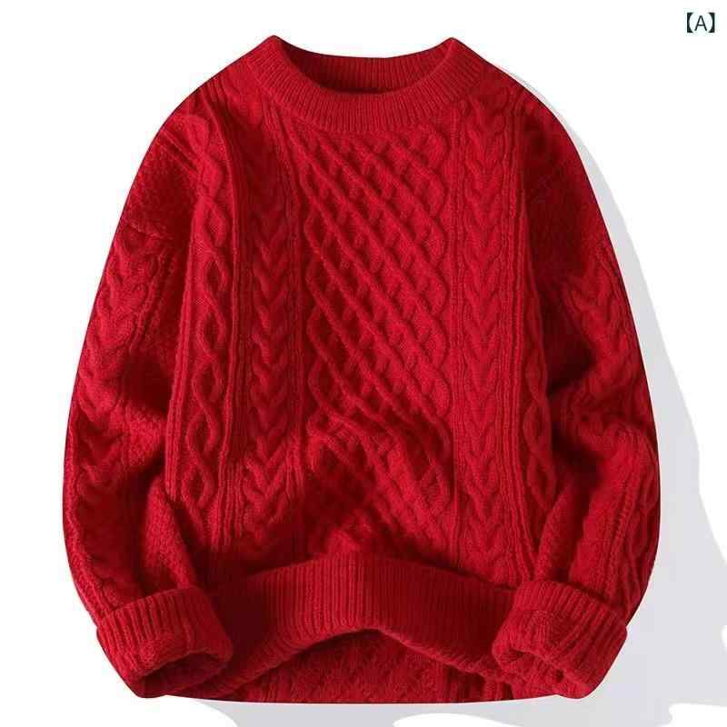 Rakuten - 本命 年の 赤い セーター 秋冬の 男の 怠惰な 高級 感の 太い 麻の 花の ニットの 服の クリスマスの カップルの 服
