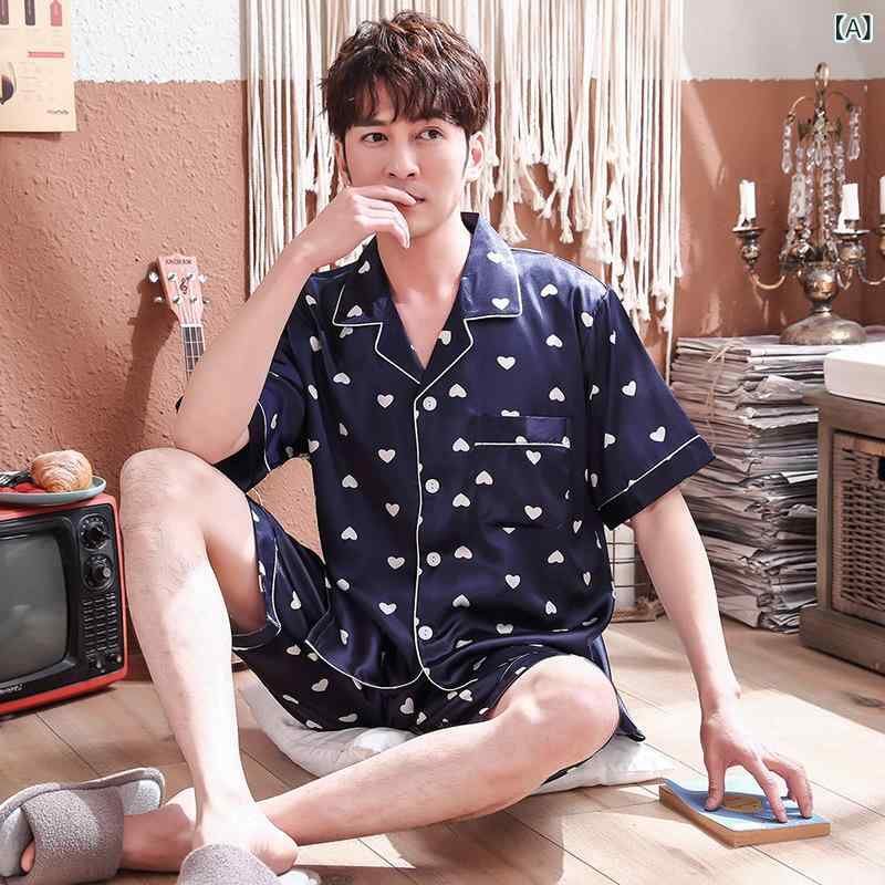 新 商品の シルクの カップルの パジャマの 男性の 夏の 春の シミュレーションの シルクの 女性の 半袖の スーツの 韓国 版の 愛の 部屋の 服