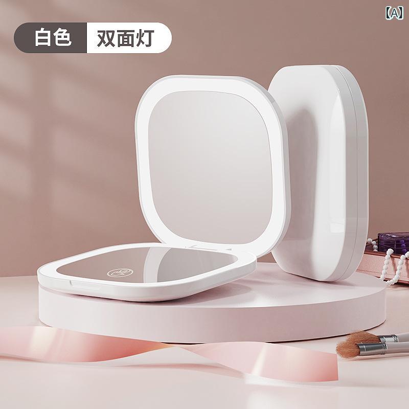新型 ネット レッド led 化粧 鏡 補 光 灯 美 化粧 鏡 折り畳み 式 充電 タッチ 携帯 鏡 源