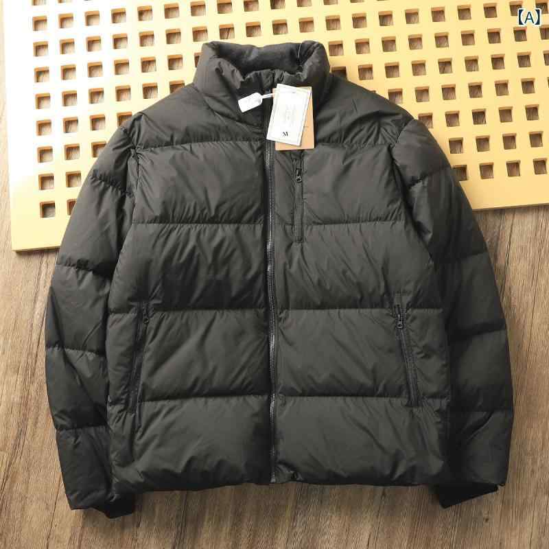 90 白 鴨の 高 さは ふわふわ して いて、 暖かい 秋冬 男性の 屋外 防風 耐寒 性 立 襟 パン 服の ダウン ジャケットを 厚く して います。